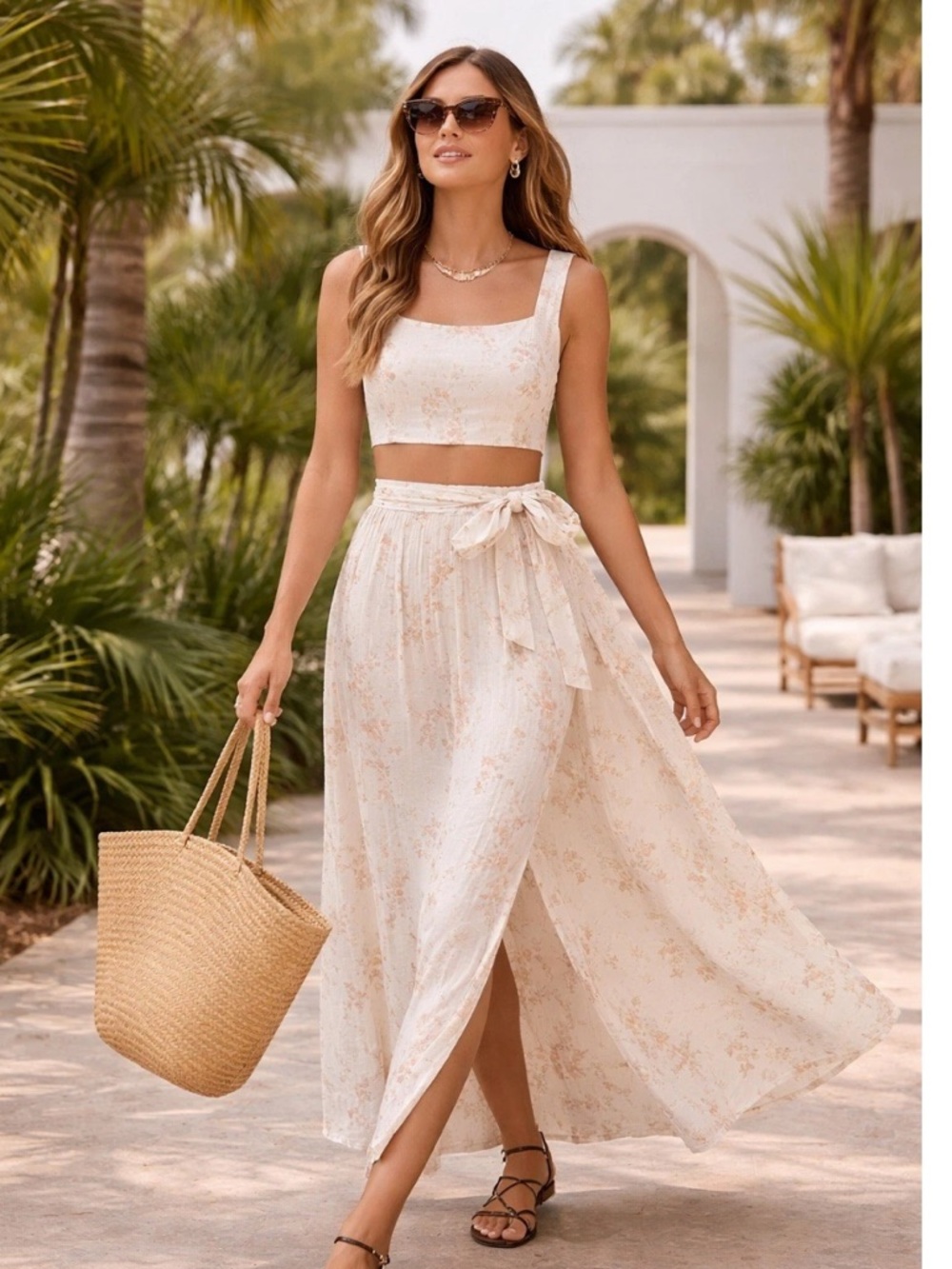 Reformation Palm Linen Set Skirt and Top Floral Print - Picture 4 of 13